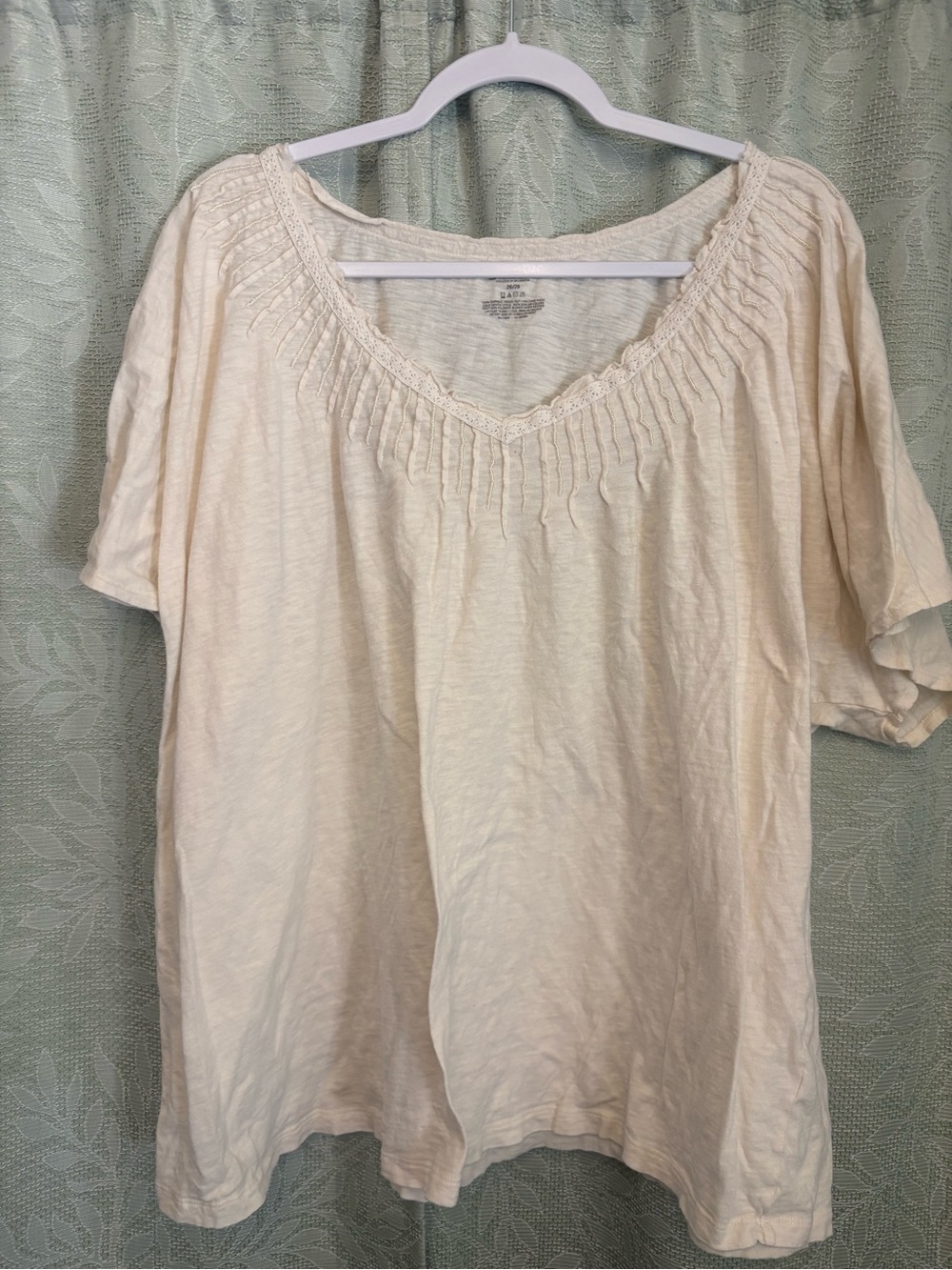 Lane Bryant Cream Smocked-Neck Short Sleeve Tunic